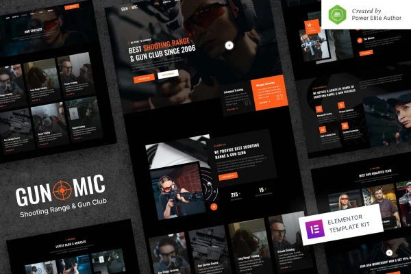 Gunomic shooting range and gun club Elementor template kit preview