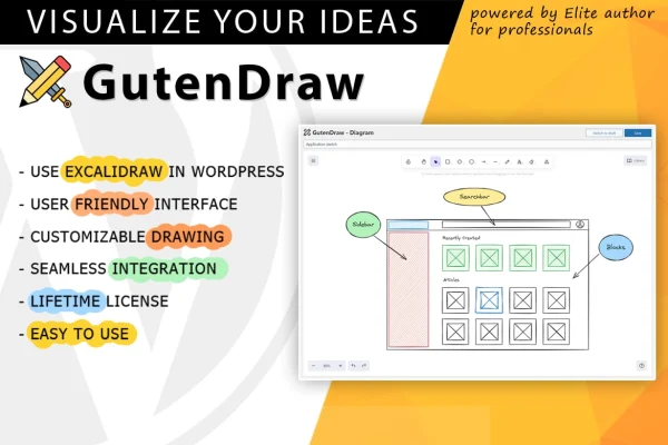 GutenDraw - Visualize Ideas with Excalidraw plugin banner with hand-drawn sketch style