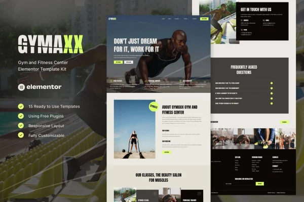 Gymaxx gym and fitness center Elementor template kit preview