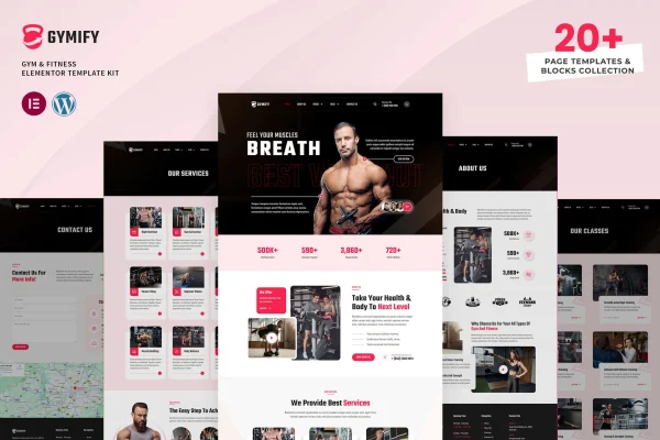 Gymify gym and fitness Elementor Pro template kit cover image