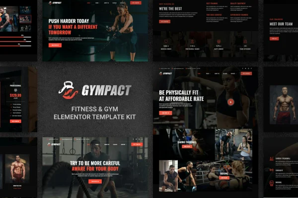 Gympact fitness and gym Elementor template kit preview