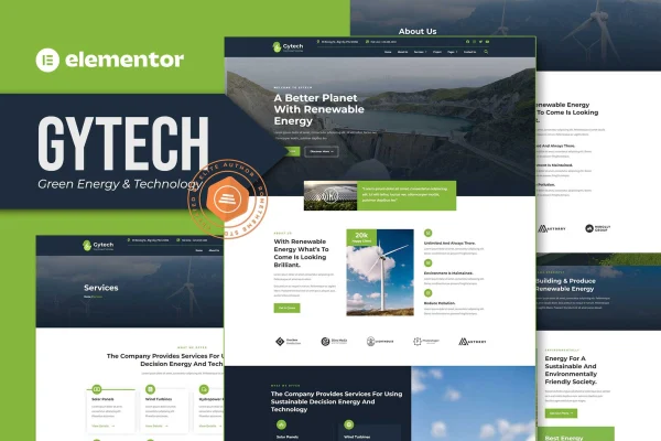 Gytech green energy and technology Elementor template kit preview