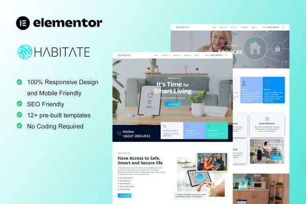 Habitate smart home services Elementor template kit preview