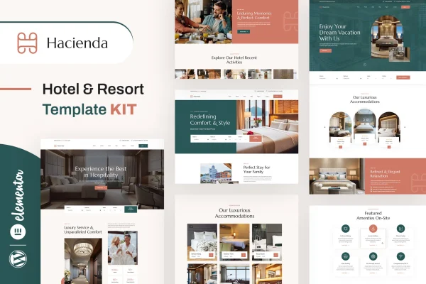 Hacienda hotel and resort Elementor template kit preview
