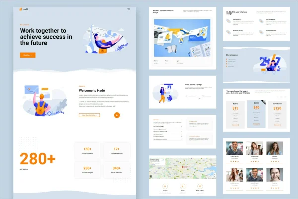 Hadé business Elementor template kit page layouts preview