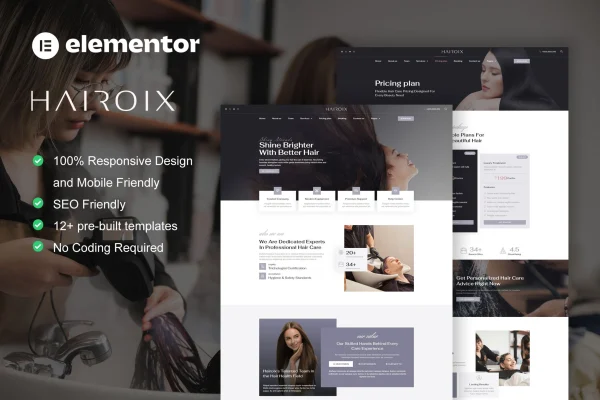 Hairoix hair care Elementor Pro template kit preview