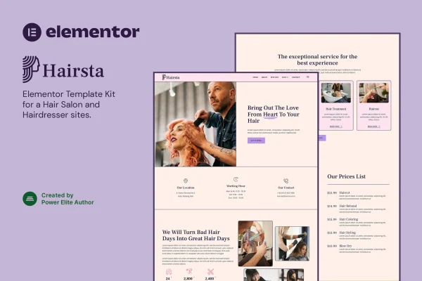 Hairsta hair salon Elementor template kit preview