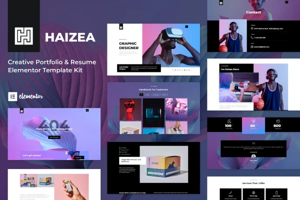 Haizea creative portfolio and resume Elementor template kit preview