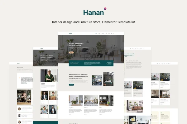 Hanan interior design and furniture store Elementor template kit preview
