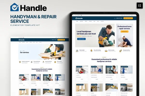 Handle handyman and repair service Elementor template kit preview