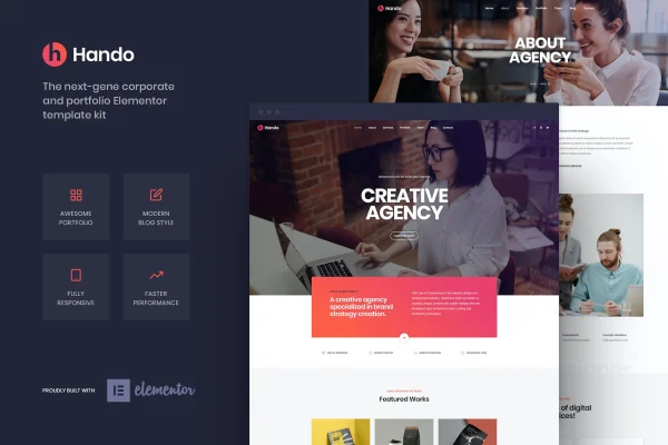 Hando corporate and portfolio Elementor template kit preview