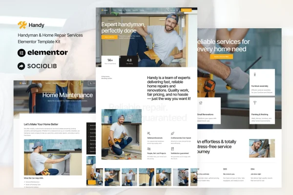 Handy handyman and home repair Elementor template kit preview