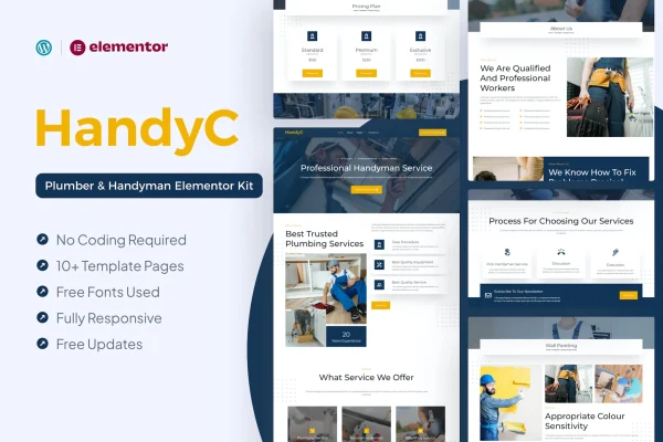 HandyC plumber and handyman Elementor Pro template kit preview