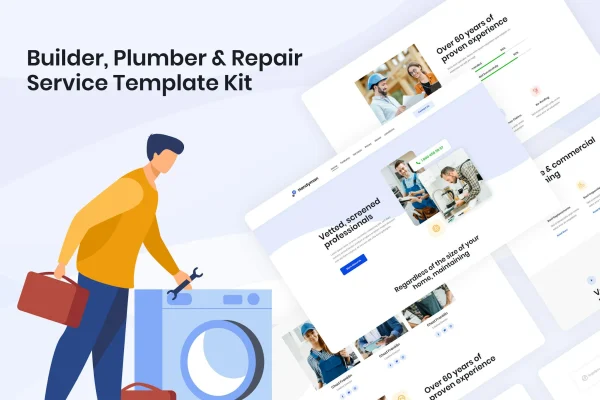 Handyman builder plumber and repair service Elementor template kit preview