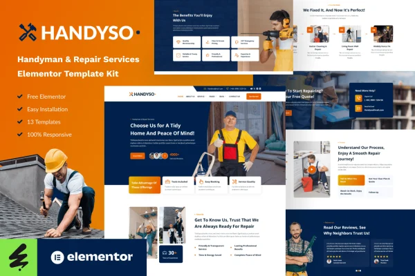 Handyso handyman and repair service Elementor template kit preview
