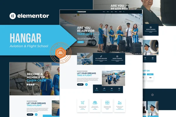 Hangar aviation and flight school Elementor template kit preview