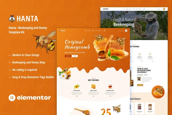 Hanta beekeeping and honey Elementor template kit preview