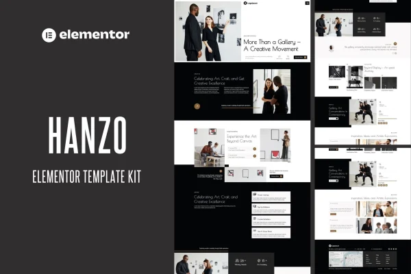 Hanzo modern art gallery and museum Elementor template kit preview