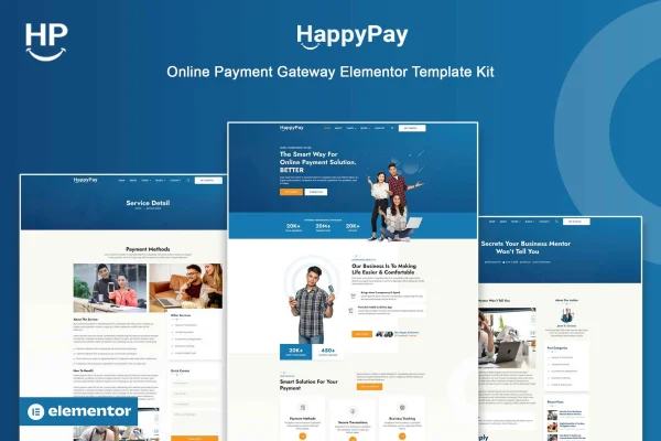 Happypay online payment gateway Elementor template kit cover image