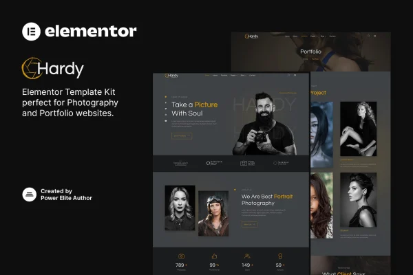 Hardy photography and portfolio Elementor template kit cover image