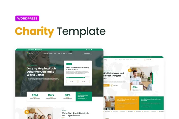 Harity fundraising charity Elementor template kit preview