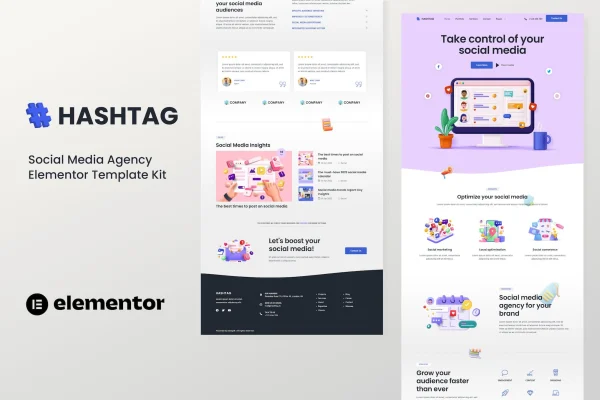 Hashtag social media agency Elementor template kit cover image