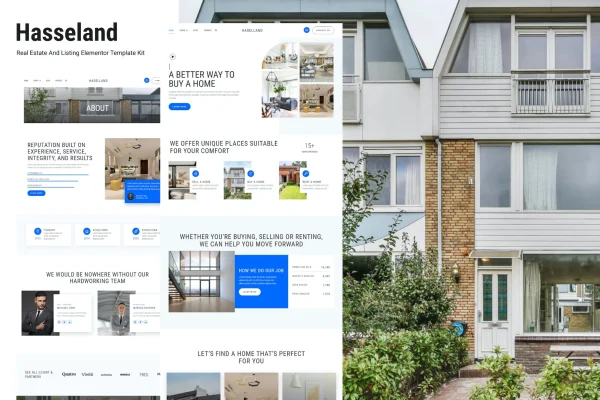 Hasseland real estate listing Elementor template kit preview