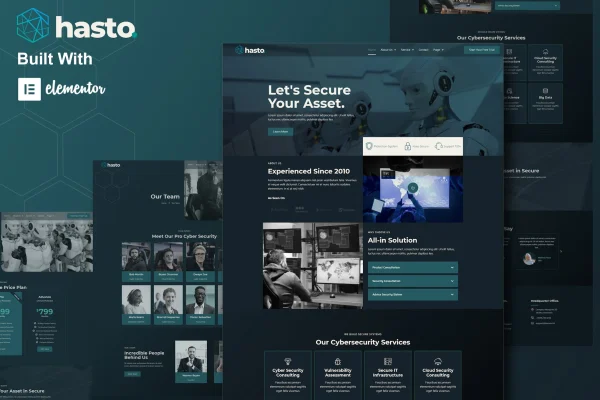 Hasto cyber tech security service Elementor template kit preview
