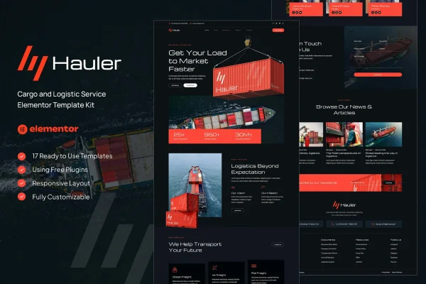 Hauler cargo and logistics Elementor template kit preview