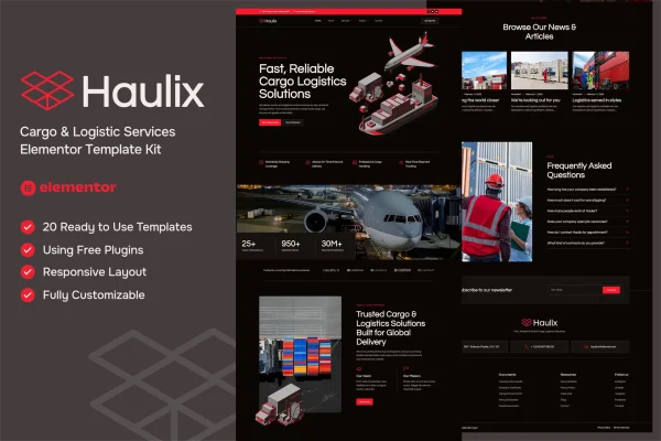 Haulix cargo and logistics Elementor template kit preview