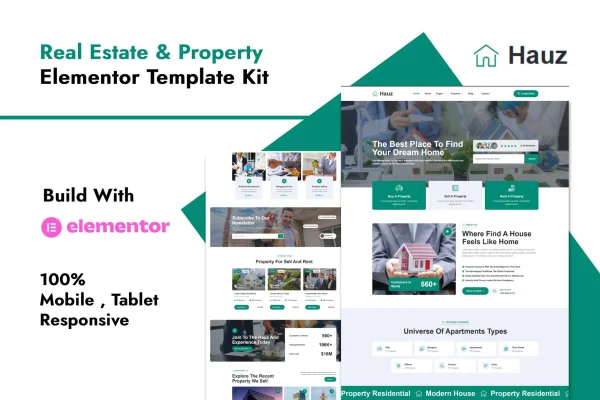 Hauz real estate and property Elementor template kit preview