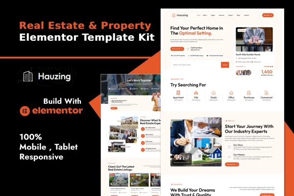 Hauzing real estate and property Elementor template kit preview