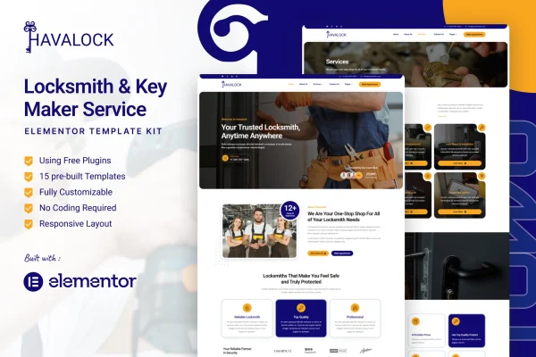 HavaLock locksmith and key maker Elementor template kit preview