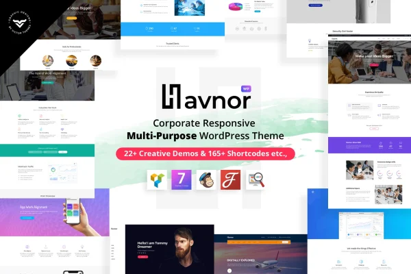 Havnor multi-purpose WordPress theme preview with business demo layouts