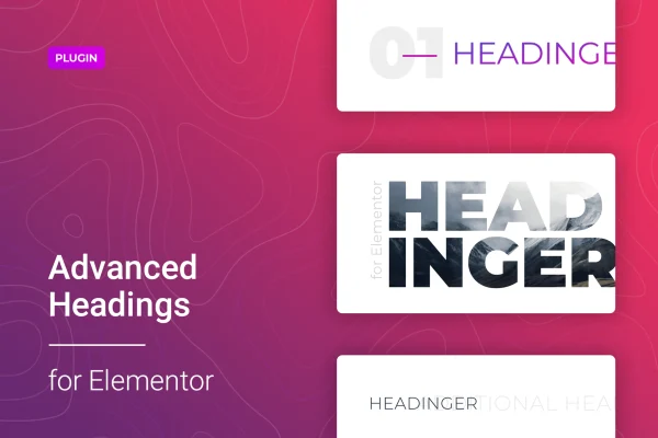 Headinger for Elementor plugin banner showing styled heading examples