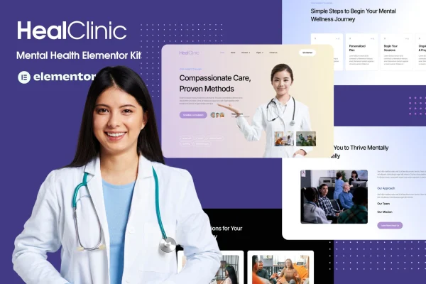 HealClinic health care center Elementor template kit cover