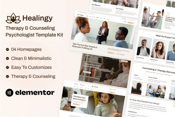 Healingy therapy and counseling Elementor template kit preview