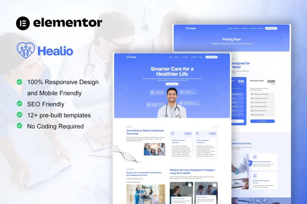 Healio medical service Elementor template kit preview