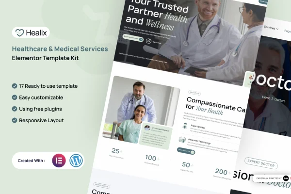 Healix healthcare and medical services Elementor template kit preview