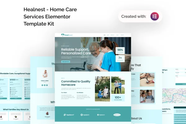 Healnest home care services Elementor template kit cover image