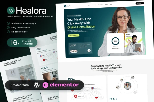 Healora online health consultation Elementor template kit cover