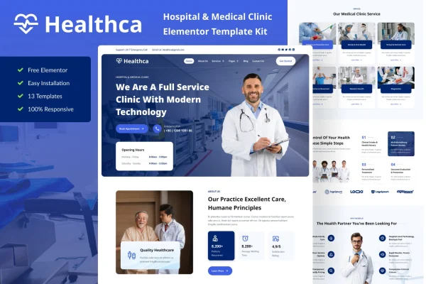 Healthca hospital and medical clinic Elementor template kit preview