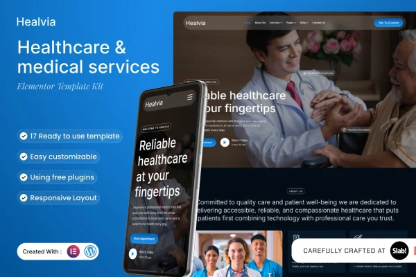 Healvia healthcare and medical Elementor template kit preview