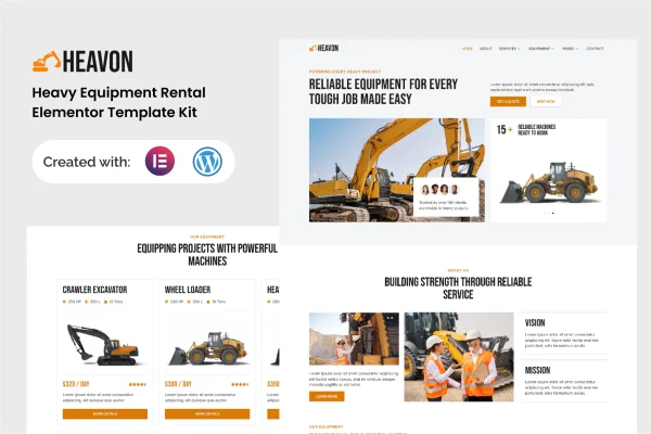 Heavon heavy equipment rental Elementor template kit preview