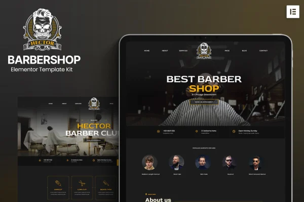 Hector barbershop Elementor template kit cover image