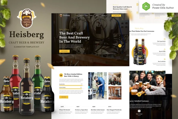 Heisberg craft beer and brewery Elementor template kit preview