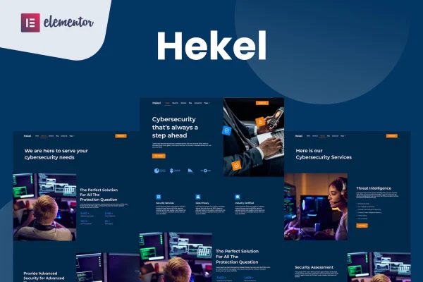 Hekel cyber security Elementor template kit page previews