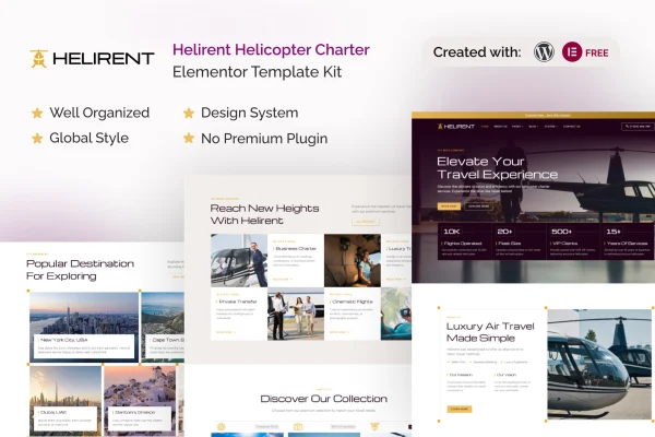 Helirent helicopter charter Elementor template kit cover