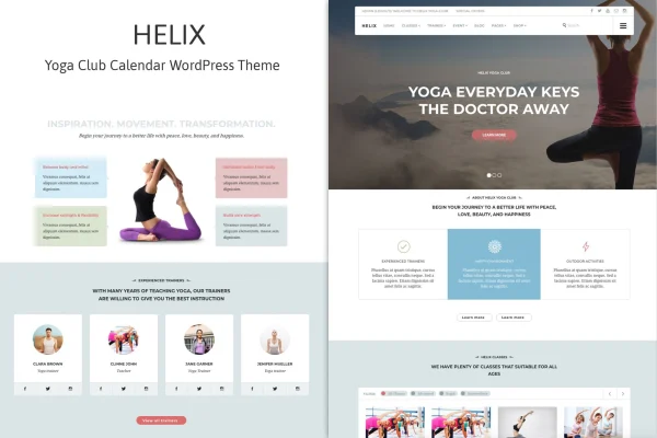 Helix yoga club calendar WordPress theme preview