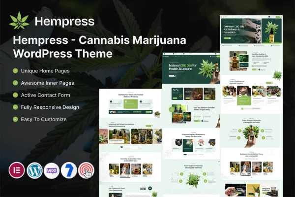 Hempress cannabis and marijuana WordPress theme preview